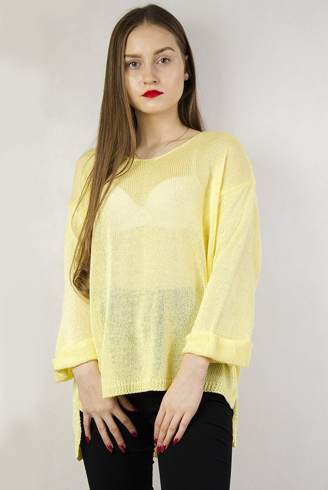 Żółty sweter z dekoltem w serek