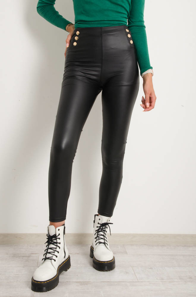 LEGGINSY IMITACJA SKÓRY Z GUZIKAMI