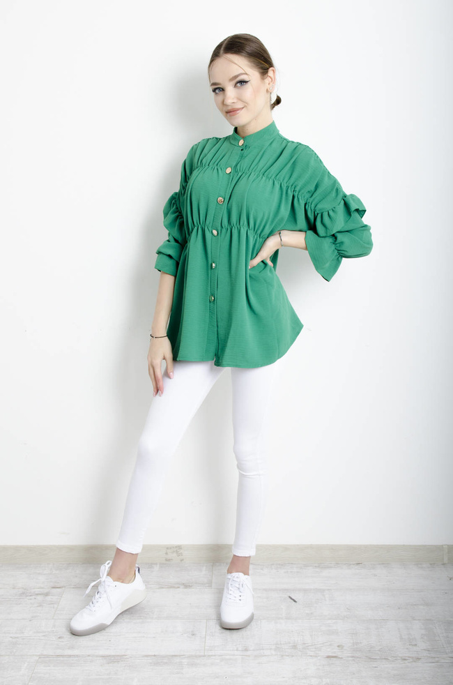 KOSZULA ZIELONA Z FALBANAMI