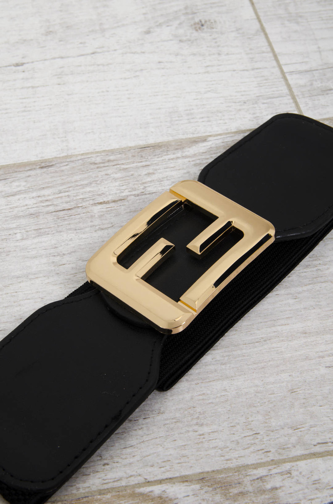 PASEK CZARNY NA GUMIE ZE ZŁOTĄ KLAMRĄ