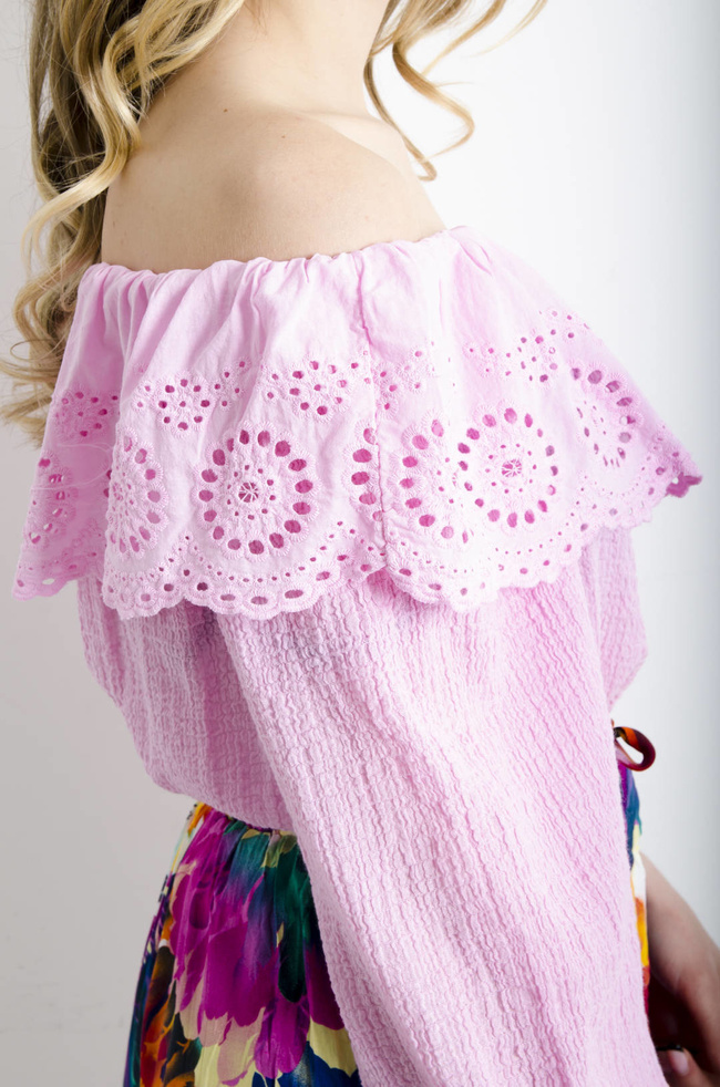 BLUZKA HISZPANKA Z KORONKĄ -RÓŻOWA