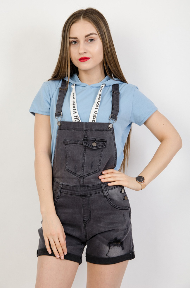 Ciemno szare ogrodniczki z szarpaniami