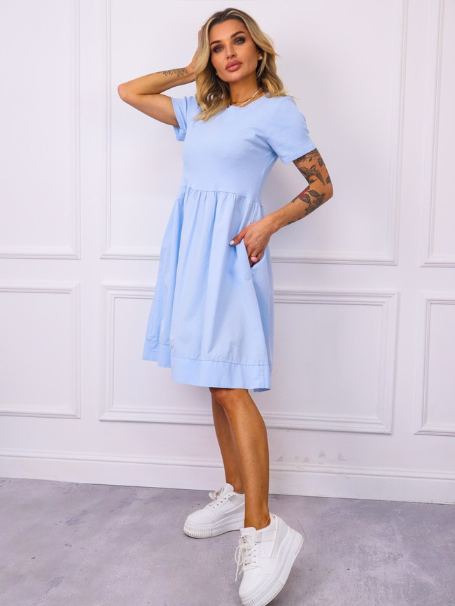 SUKIENKA Z PRĄŻKOWANĄ GÓRĄ- NIEBIESKA