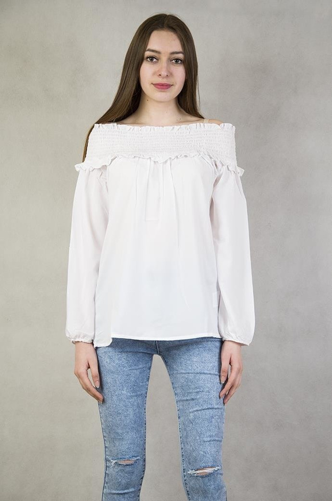 Biała bluzka z hiszpańskim dekoltem