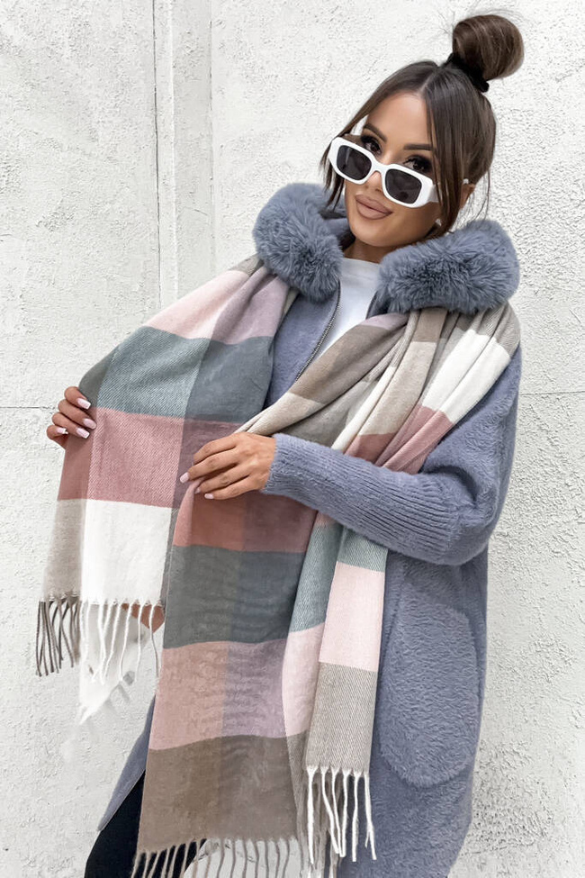 SZAL W KRATĘ Z FRĘDZLAMI- BRĄZOWY