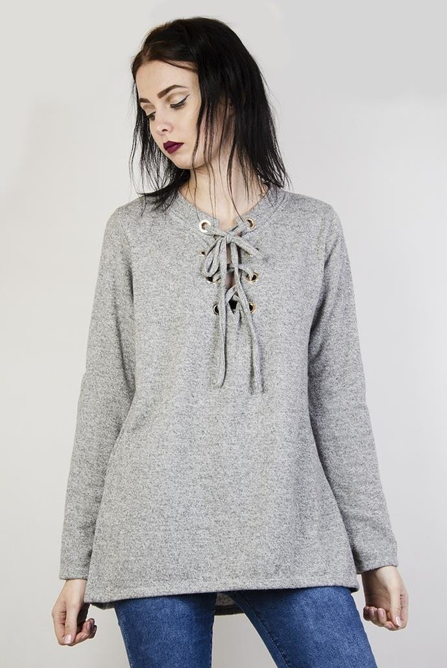 Szara bluzka z wiązaniem z przodu