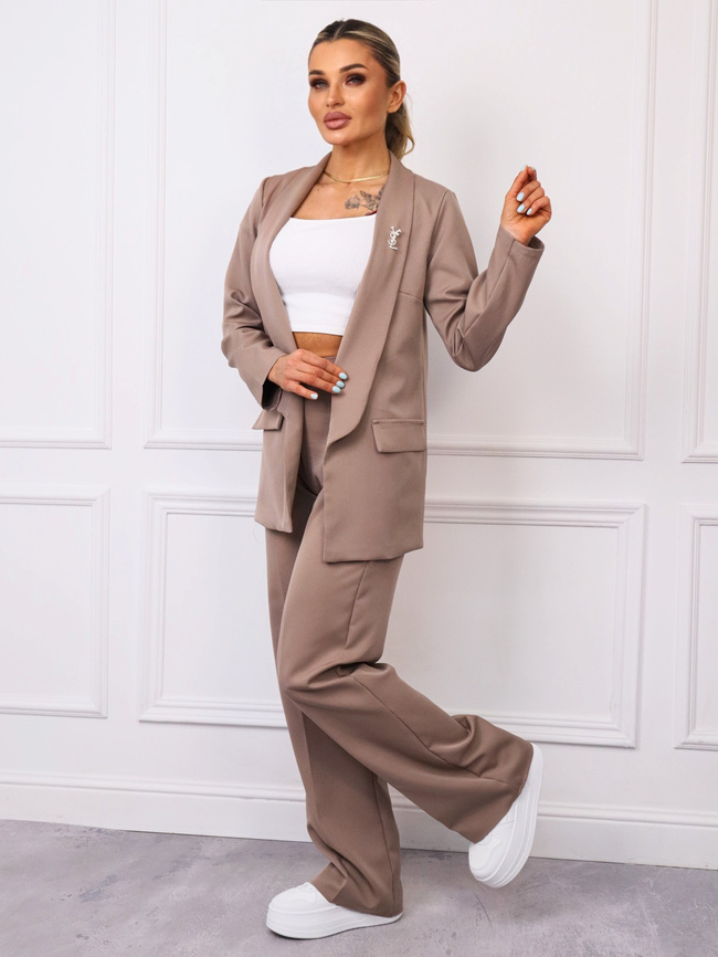 KOMPLET ELEGANCKI MARYNARKA+ SPODNIE- BROSZKA GRATIS- FANGO