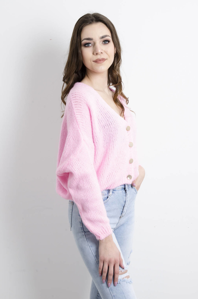 SWETER KARDIGAN ZAPINANY NA GUZIKI- JASNY RÓŻ