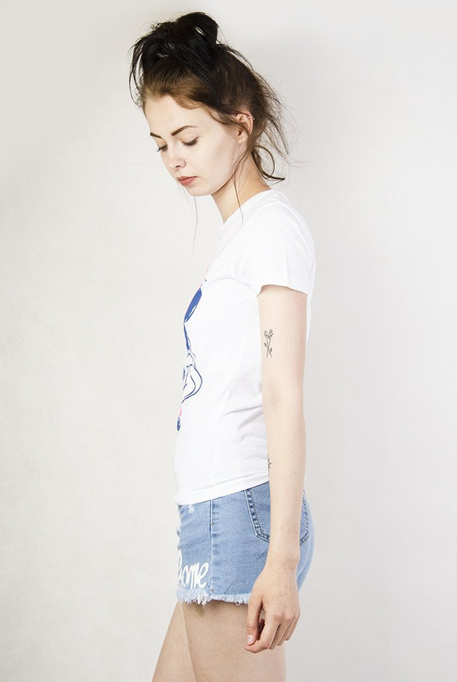 Biała bluzka z niebieskim szkicem Minnie Mouse