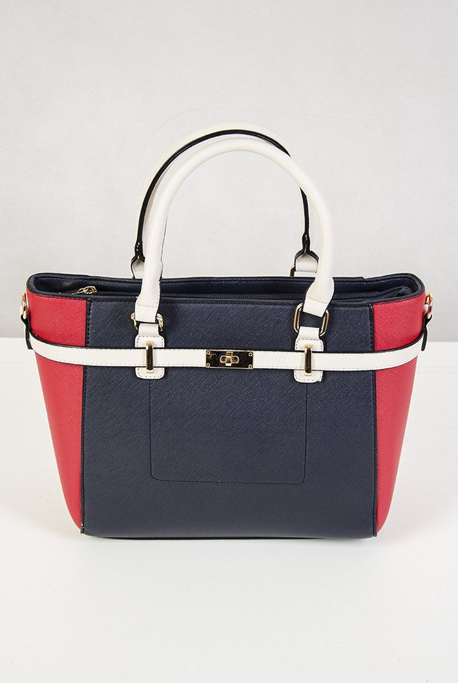 Torebka  czerwono granatowa z kremową rączką typu shoppper