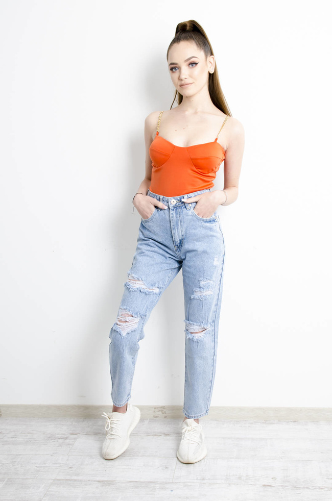 SPODNIE JEANSOWE MOM FIT Z DZIURAMI