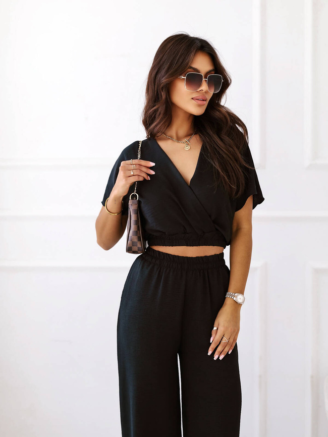 KOMPLET TOP KOPERTOWY+ SPODNIE- CZARNY