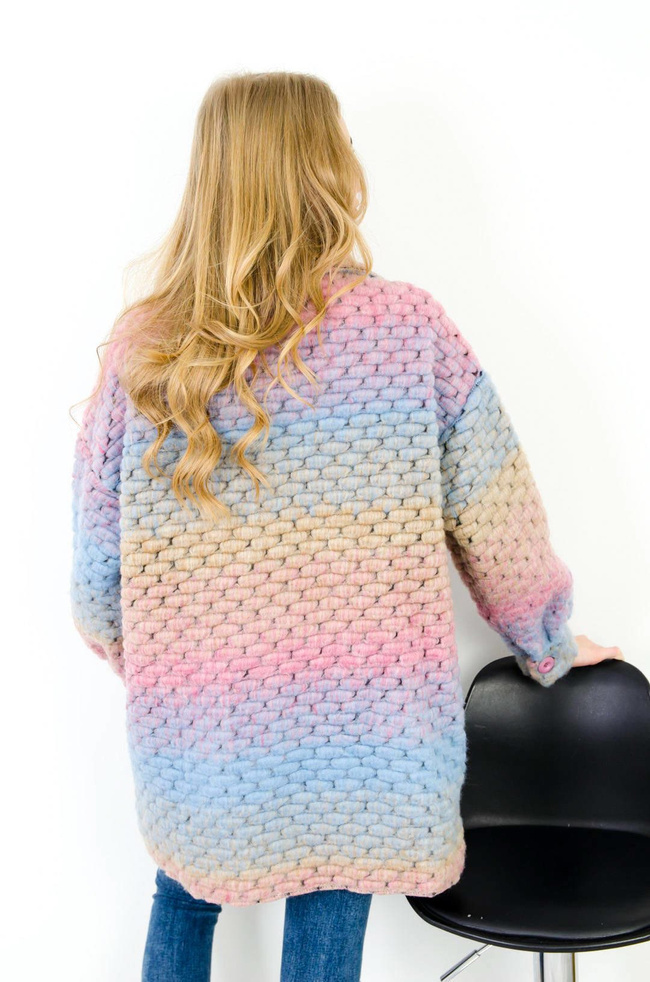 WIOSENNY PŁASZCZYK MULTIKOLOR - NIEBIESKO-RÓŻOWY