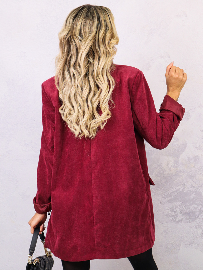 PRĄŻKOWANY KOMPLET MARYNARKA+ SPÓDNICA- BORDOWY