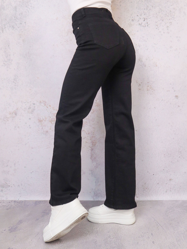 CZARNE SPODNIE JEANSOWE Z SZEROKIMI NOGAWKAMI