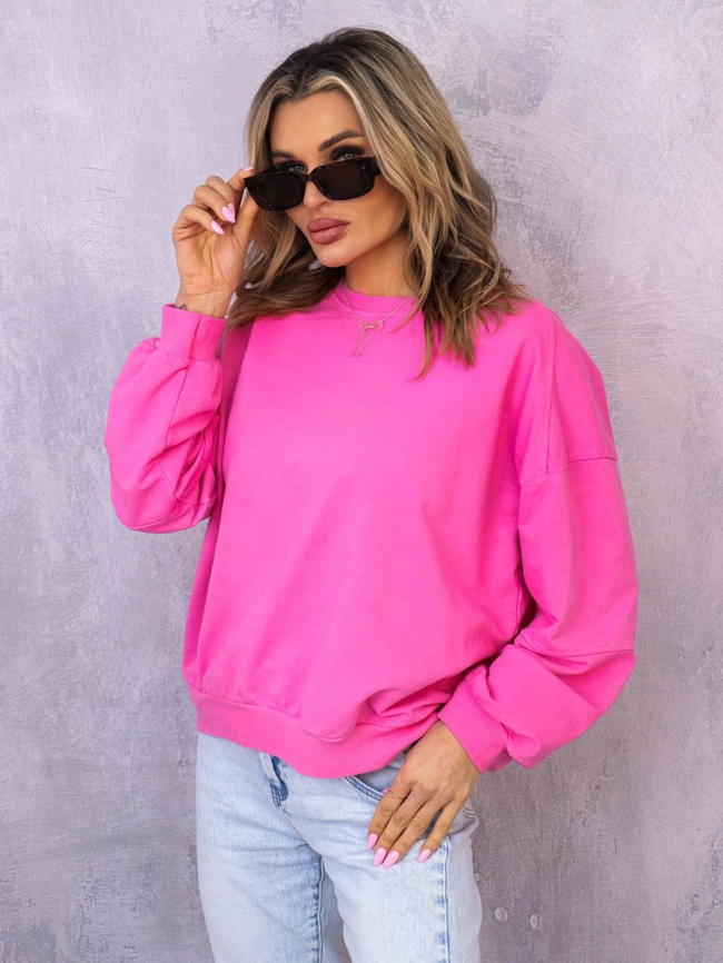 ASYMETRYCZNA BLUZA OVERSIZE Z PRZESZYCIAMI NA RĘKAWACH- FUKSJA