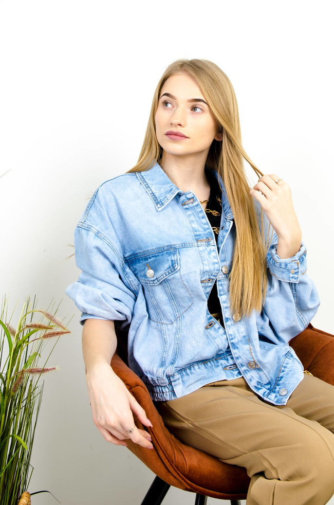 JASNA KRÓTKA KURTKA JEANSOWA ZE ŚCIAGACZEM- BOMBERKA