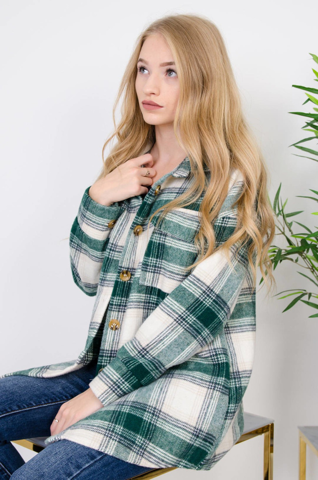 ZIELONA FLANELOWA KOSZULA W KRATĘ ZAPINANA NA GUZIKI