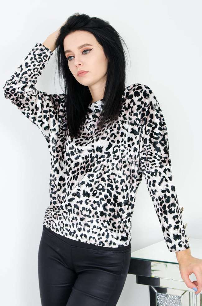 WELUROWA BLUZKA W PANATERKĘ Z LEJĄCYM DEKOLTEM