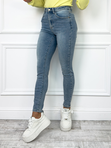 SPODNIE JEANSOWE SKINNY Z WYSOKIM STANEM- NIEBIESKIE