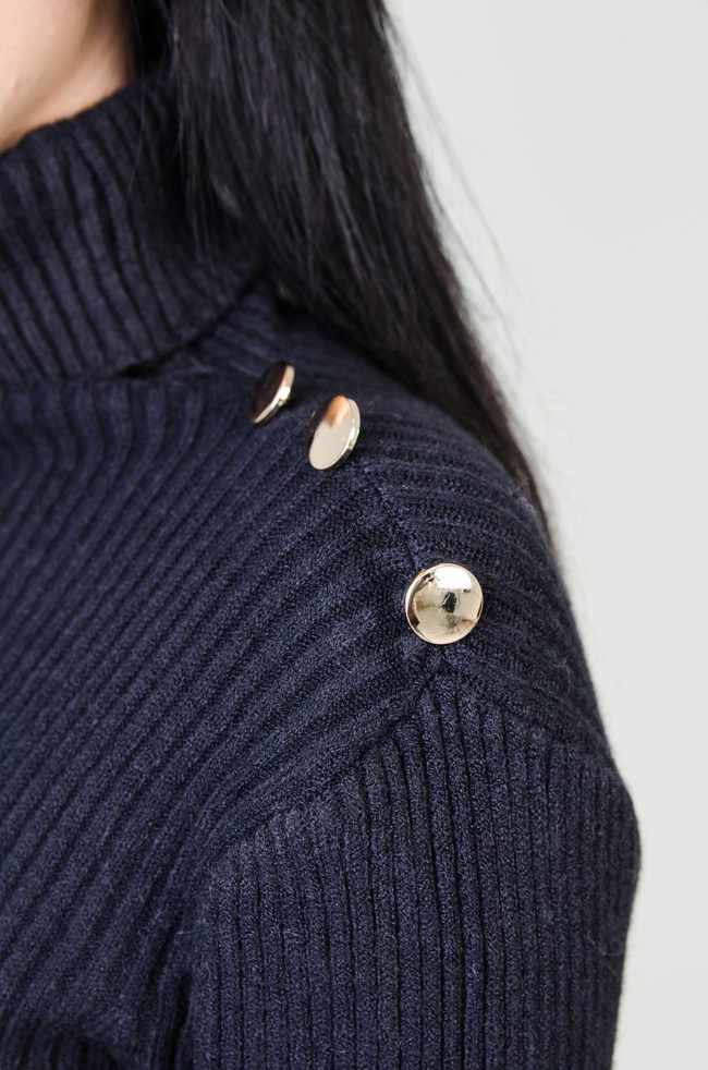 CZARNY PRĄŻKOWANY GOLF ZE ZŁOTYMI GUZIKAMI