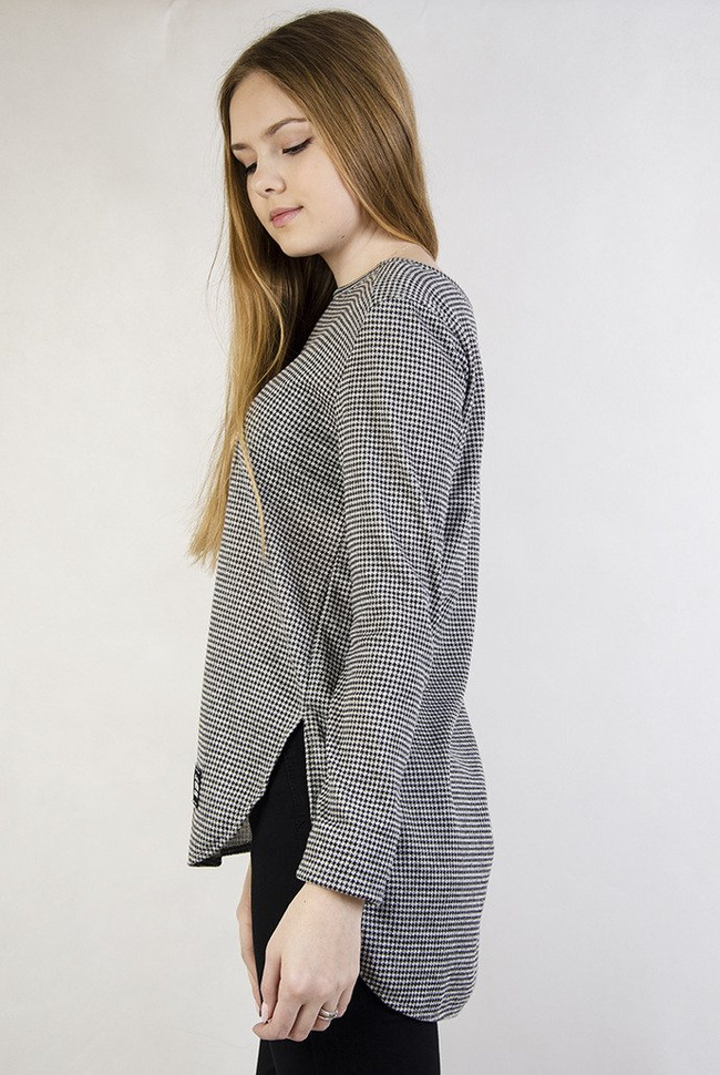 Asymetryczna bluzka w szaro-czarne wzorki