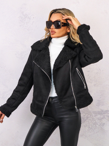 ZAMSZOWA KURTKA Z KOŻUCHEM- CZARNA