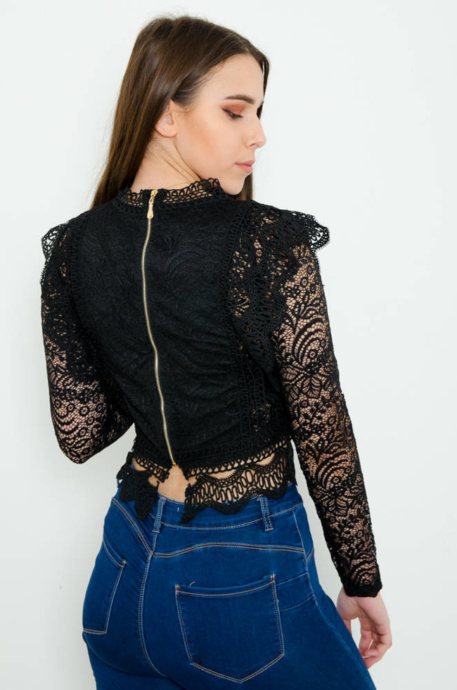 Czarna koronkowa bluzka z zamkiem na plecach