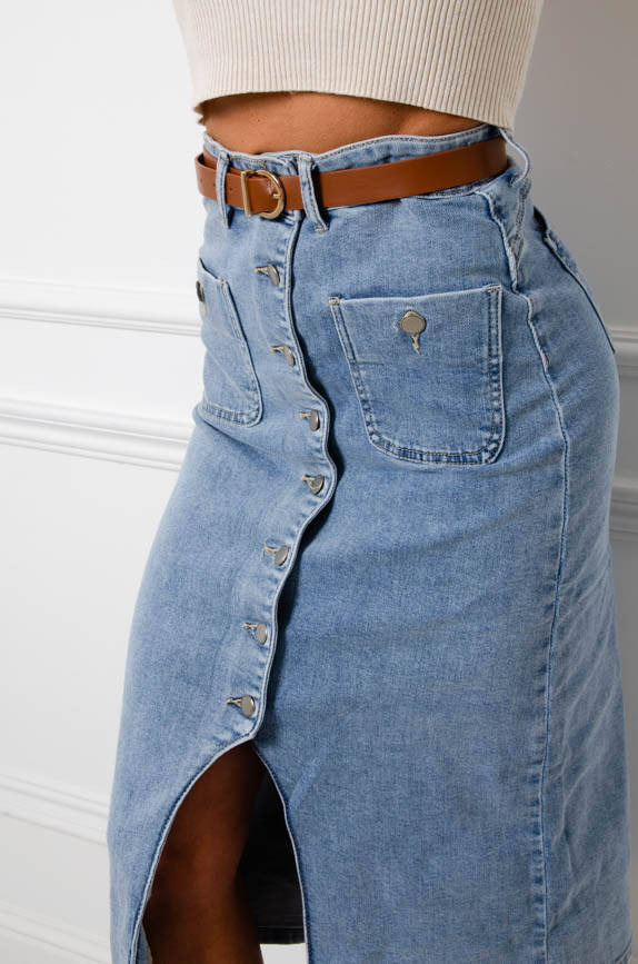 JEANSOWA SPÓDNICA MIDI ZAPINANA NA GUZIKI