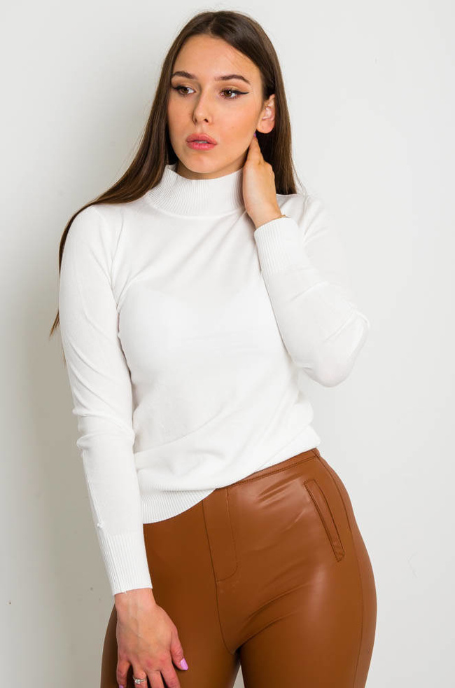 CIENKI BIAŁY SWETEREK Z PÓŁGOLFEM