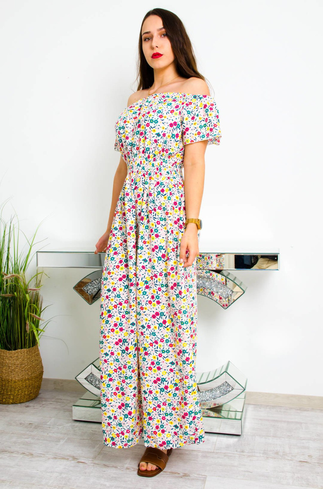 BIAŁA DLUGA SUKIENKA W KWIATY