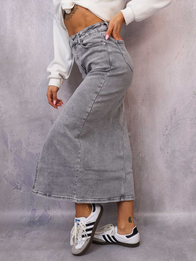 SZARA SPÓDNICA JENASOWA MAXI Z ROZPORKIEM 