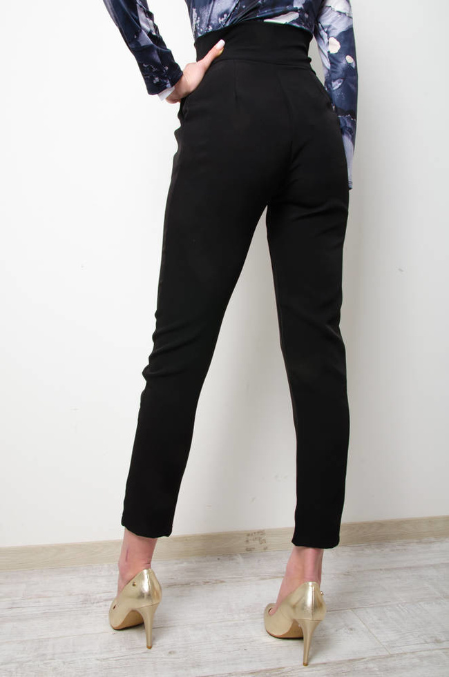 SPODNIE MATERIAŁOWE ZE ZŁOTYMI GUZIKAMI- CZARNE