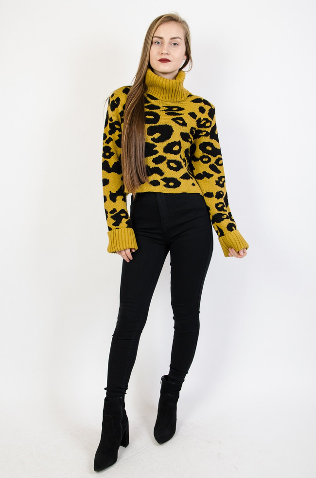 Musztardowy sweter w cętki