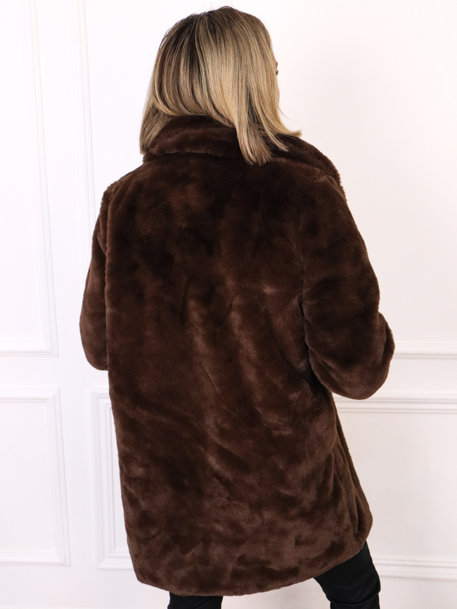 PŁASZCZ FUTRZANY Z KOŁNIERZEM- CZEKOLADOWY