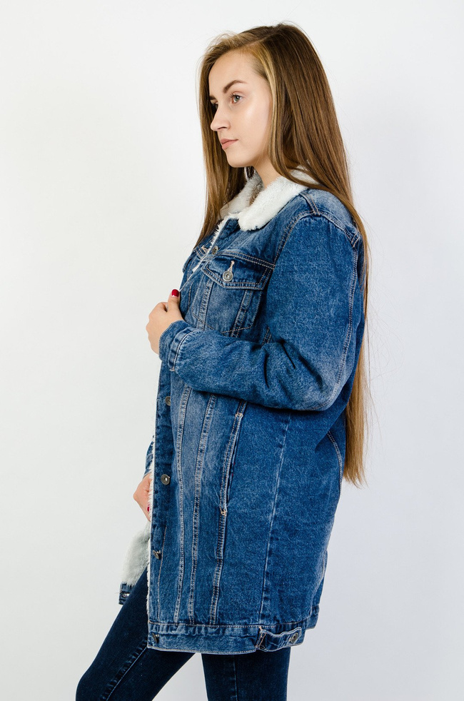 Niebieska ocieplana kurtka jeansowa 