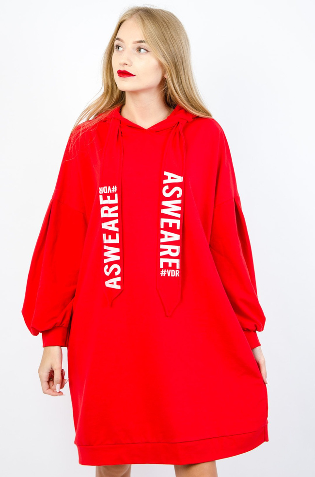 DŁUGA CZERWONA BLUZA Z KIESZENIĄ Z TYŁU