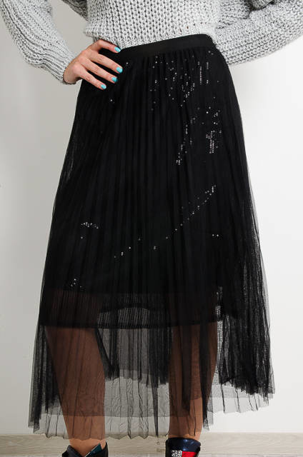 CZARNA SPÓDNICA TIULOWA Z CEKINAMI