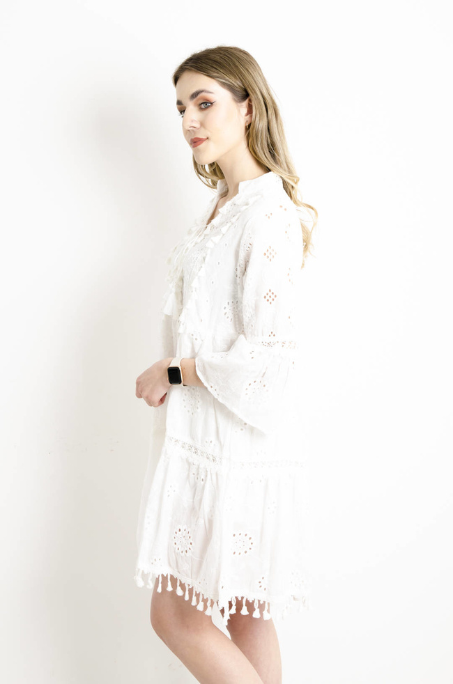 SUKIENKA AŻUROWA BOHO W KOLORZE BIAŁYM