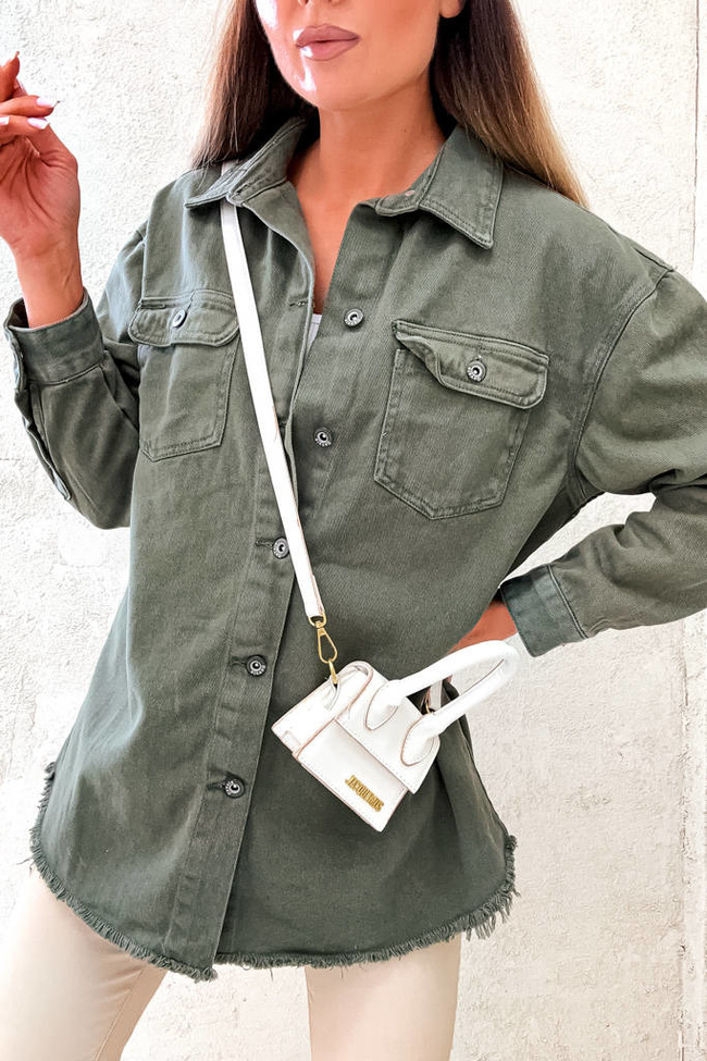 DŁUGA KOSZULA JENASOWA Z GUZIKAMI- ZIELONA