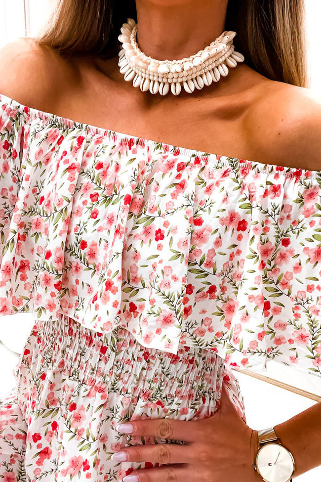 SUKIENKA MIDI W KWIATY HISZPANKA- BIAŁA