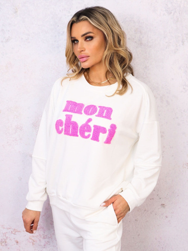 KOMPLET DRESOWY BLUZA Z NAPISEM+ SPODNIE- BIAŁY