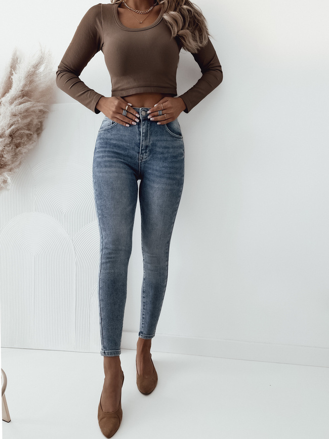 JASNO NIEBIESKIE SPODNIE JEANSOWE Z WYSOKIM STANEM