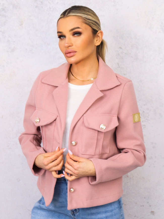 KURTKA Z KOŁNIERZYKIEM ZAPINANA NA GUZIKI- RÓŻOWE