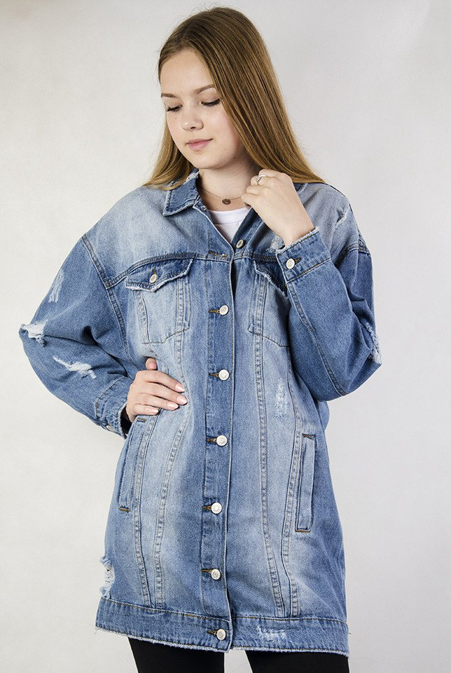 Kurtka jeansowa z przetarciami