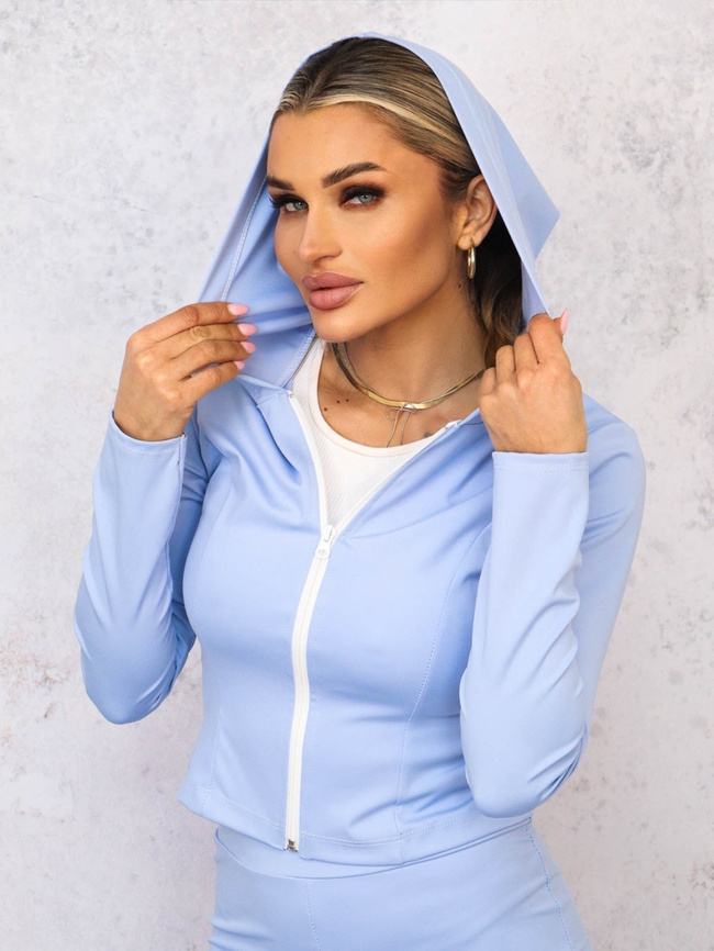 KOMPLET BLUZA ZAPINANA NA ZAMEK+ SPODNIE DZWONY- NIEBIESKI