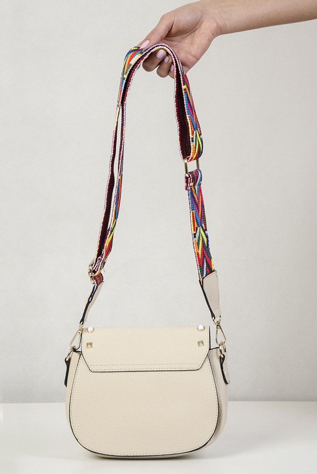 Beżowa torebka z kolorowym paskiem