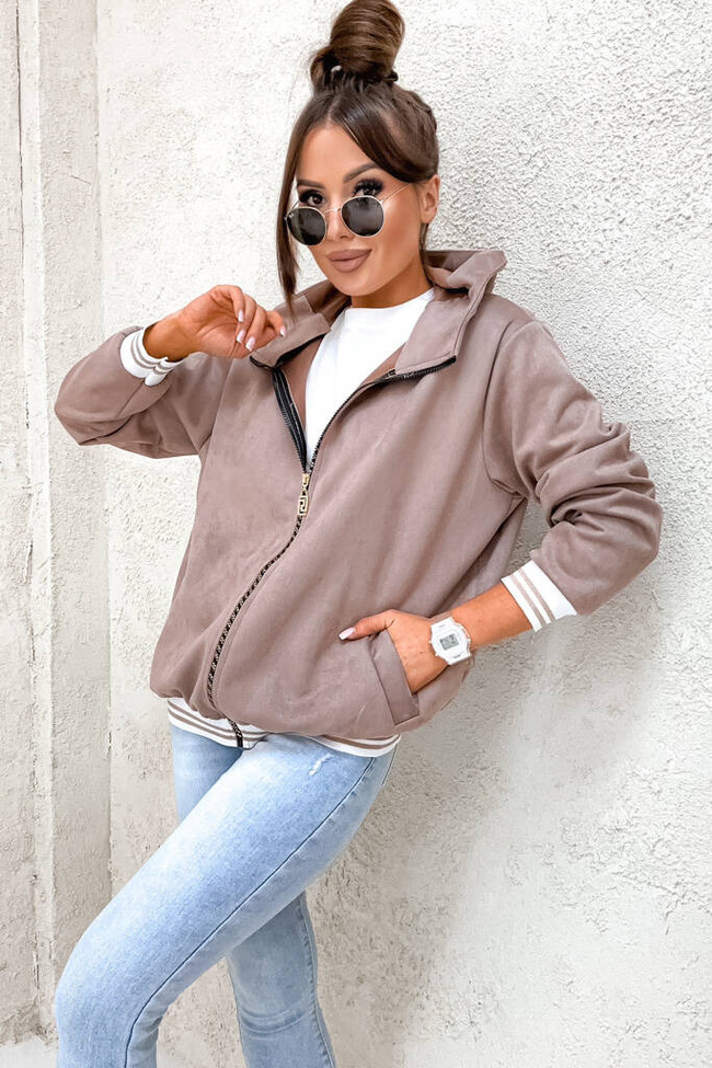 BLUZA ZAMSZOWA Z KONTRASTOWYMI ŚCIĄGACZAMI- BRUDNY RÓŻ 