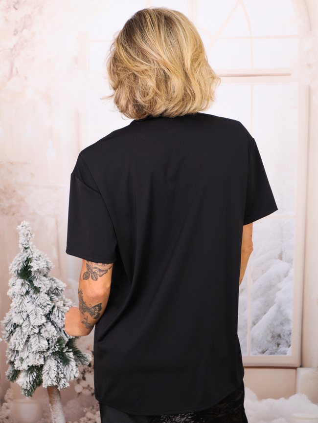 DŁUGI T-SHIRT OVERSIZE TUNIKA- CZARNY