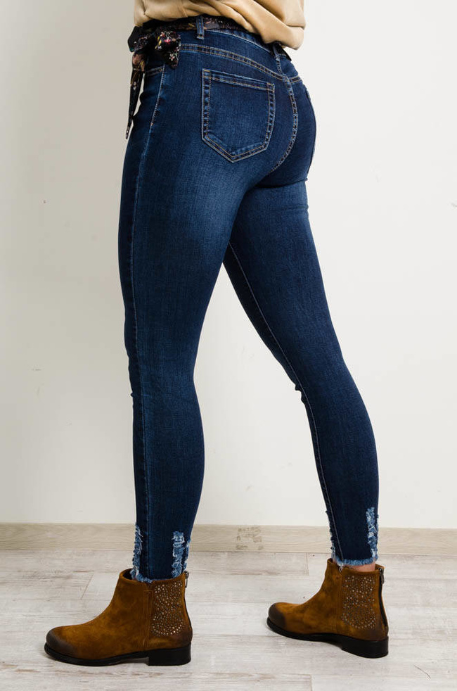 SPODNIE JEANSOWE Z PRZETARCIAMI NA DOLE NOGAWKI-PASEK W ZESTAWIE